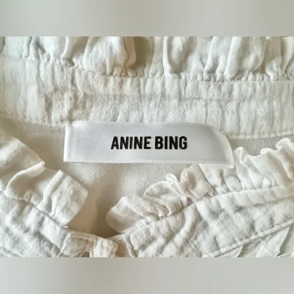 Anine Bing Women’s 100% Cotton White Ruffle Neck Tuxedo Button Down Size Small - Picture 2 of 8